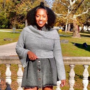 Cowl Neck Cropped Sweater w/ Bell Sleeves